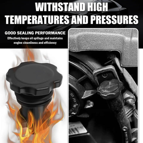 OEM 4591959AA Transmission Fill Plug With O Ring Seal Dipstick Filler Cap installed in engine, with temperature resistance highlighted