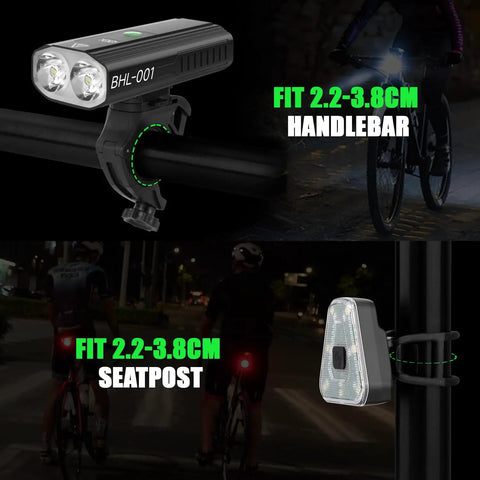 Ridiculously Bright 3000 Lumens Bike Light Set With USB C Rechargeable 5000mAh Front Headlight And Rear Tail Light For Night Riding On Road And Mountain Bikes