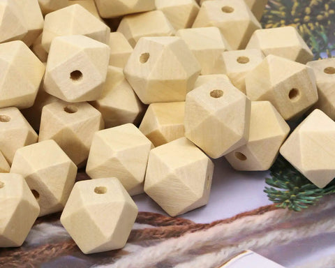 Unpainted Faceted Geometric Wood Beads 16mm With 3.5mm Holes Natural Color For DIY Jewelry Making 100 Pieces Dope For Necklaces Keychains And Crafts Assortment