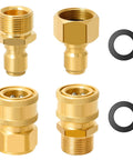 4-pack brass M22 to 3/8 inch quick connect adapters for pressure washers, No-Fuss M22 To 3 Eighths Inch Quick Hose Connect Kit For Pressure Washers, 15mm Thread, Plug-N-Play Quick Connect Adapter For Sun Joe SPX3000 Electric Washer, Durable Fit, Hassle Free Accessory. Durable construction, visible seals included.