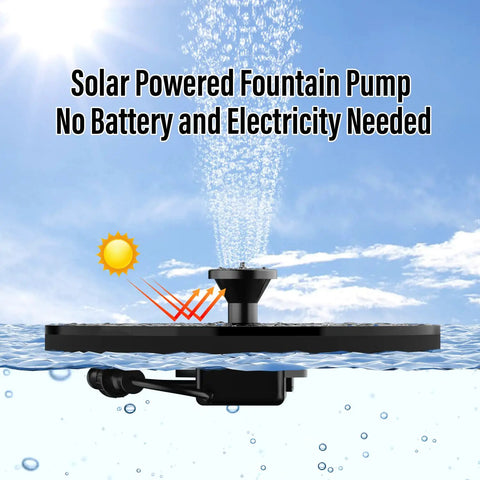Sun Powered Solar Fountain Pump For Bird Bath And Garden No Battery Needed With Six Nozzles Auto Start In Seconds Eco Friendly Outdoor Water Pump For Pond Pool And Backyard shown in use, spraying water under sunlight.