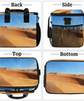 Insulated Picnic Backpack Lunch Box For Everyday Carry Big 12x9 Inch Tote, desert landscape design, shown from multiple angles