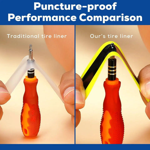 Comparison of traditional tire liner vs. Self Adhesive Tire Liner For 1.95 To 2.125 Inch Tires, focus on puncture-proof performance.