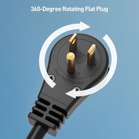 ETL Listed 2-Pack 16 AWG 360 Degree Rotating Flat Plug with NEMA 5-15P prongs on a black short extension cord.