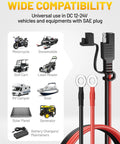 Straight Up Heavy Duty 2.5 Foot SAE Extension Cable With Inline Fuse Pack For Trickle Charging Motorcycles And Solar Panels Beast Mode Quick Disconnect Terminal Harness No Sweat with various compatible vehicles.