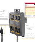 Configurable Automatic Vacuum Switch For Power Tools With Dual Tool Outlets And Load Sensing Delayed On And Off Dust Collector Controller For Cleaner Workshop And Reduced Airborne Dust PTA029, showing front view with dual outlets and power cord.