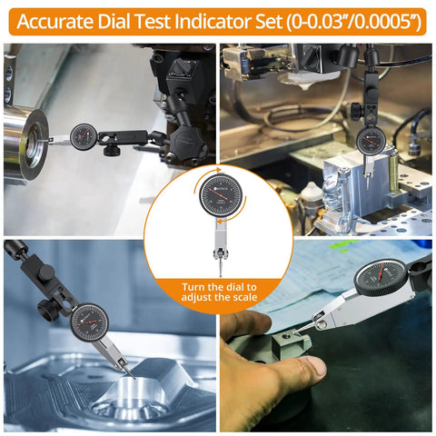 Dial Test Indicator Set With Magnetic Base And Storage Case 0-0.03 Inch Readout 0.0005 Inch in workshop setup