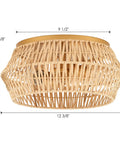 Natural Rattan Flush Mount Ceiling Light Fixture In Antique Brass Brush Finish With Two Lights Farmhouse Chandelier showcase