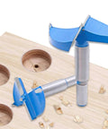 PPOZYLPC 35mm self-centering hole saw cutter for wood; blue cutting blades with metal shaft.