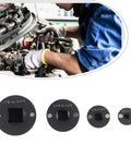 Kickstart Your Auto Repair Gig With This Slick 4-Piece Low Profile Socket Adapter Set, Heat Treated Steel Drive Reducing Kit For Impact Drivers In Tight Spots From 1/4 To 1/2 Inch Perfect For Confined Engine Bays. mechanic using 4-piece low profile steel socket adapters in an engine bay
