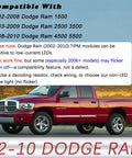 Upgraded Dome Map LED Reading Light For Dodge Ram Overhead Console Replacement notice and compatibility details next to red Dodge Ram truck