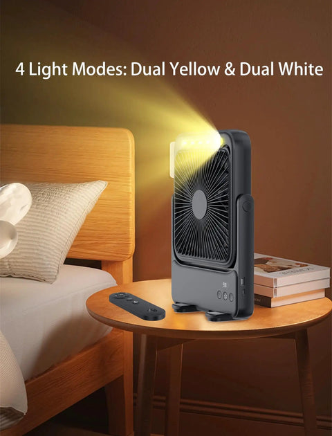 Ultra Slim 20000mAh Magnetic Cruise Approved Fan With Night Light on bedside table with remote