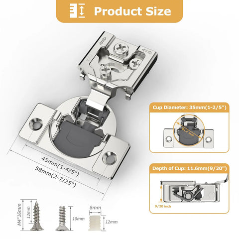 Soft Close Cabinet Hinges Set Three Quarter Inch Overlay Nickel Plated 105 Degree Face Frame 20 Pieces Adjustable Vertical Horizontal Depth For Quiet Smooth Door Closing Kitchen Cabinet Hardware