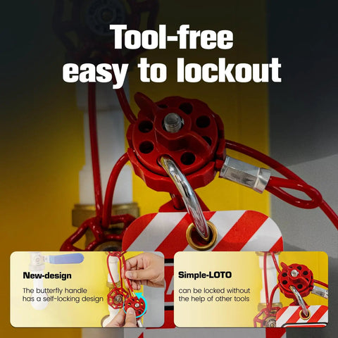 Built Tough Lockout Tagout Cable Lock For Industrial Valves And Control Panels, Hassle Free Pvc Coated Steel Wire Loto Kit, Osha Approved Multi Use Equipment Safety Red Two Pack
