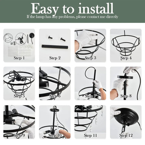 Installation steps for Three Light Crystal Chandelier Modern Adjustable Hanging Ceiling Light Fixture Black Pendant