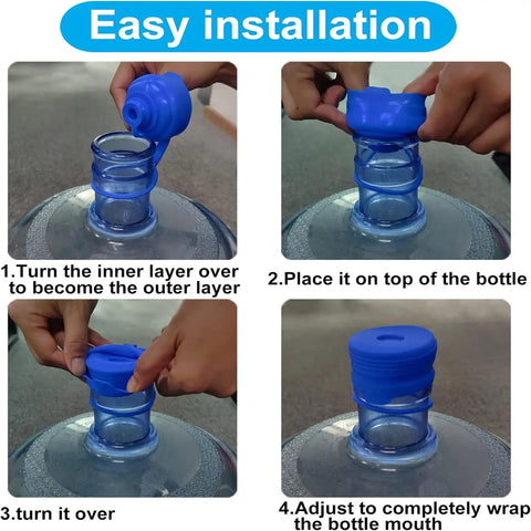 Steps to install 3 And 5 Gallon Water Jug Cap Reusable Silicone Replacement Lids For 55mm Standard Screw Crown Tops On Water Bottles And Dispensers Leak Free Non Spill Anti Splash 5 Pack.