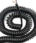 Heavy Duty Coiled Extension Cord With Sweet Spiral Design That Stretches Far And Snaps Right Back For Garage Or Tailgate Use Featuring Flame Resistant Sheathing And Grease Proof Wiring. Black spiral cord.