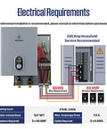 Electric Tankless Water Heater 27Kw 240V Whole House Model electrical requirements guide with wiring and amp specifications.