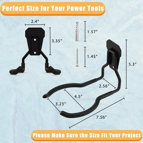 Heavy Duty Power Tool Hanger And Weedeater Rack For Garage Storage Two Pack With Wall Hooks And String Trimmer Holder Up To 55 Lb Capacity Easy Install Tool Organizer For Home Shop dimensions diagram