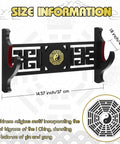 One Tier Katana Wall Mount Sword Holder With Red Velvet Padding, Vintage Bagua Pattern Display Rack showing size dimensions