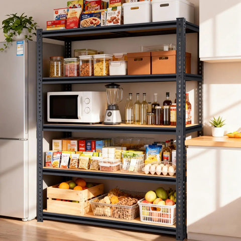 Beefy 5-Tier Garage Shelving Unit With Adjustable Shelves, Heavy Duty Steel Storage Rack Holds Up To 2400 Lbs, 28x12x60 Inches, Ideal For Garage, Workshop, And Warehouse Organization in kitchen pantry with food storage