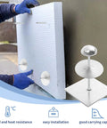Installation of Straight Up Tough Self Stick Insulation Pins 2-1/2 Inch with galvanized finish on foam board wall.