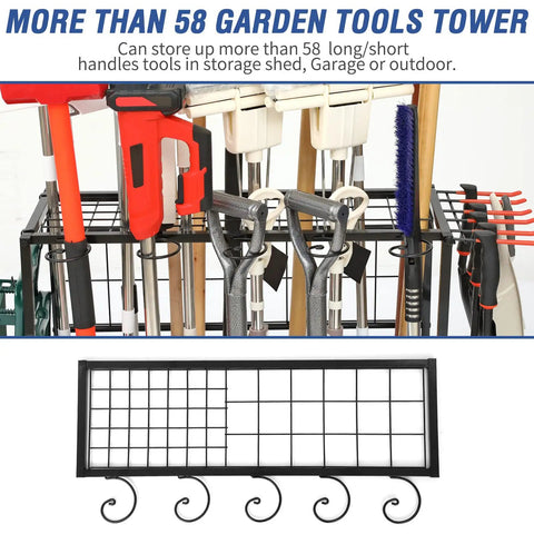 Beefy Heavy Duty Garden Tool Organizer For Garage And Shed Holds Up To 58 Long Handled Tools with durable steel rack stand