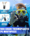 Diver using Bite Moldable Scuba Diving Mouthpiece For Comfy Fit, TPE Snorkel Regulator Mouthpiece With Regulator Tie underwater