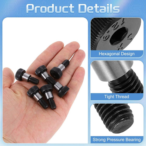 Six Pack Alloy Steel Shoulder Bolts 10mm Shoulder Diameter, 10mm Shoulder Length, M8 Thread, Hex Socket Drive, Grade 4.8, 6Pcs For Textile Machinery, Hydraulic Injection Molding And Industrial Use depicted in hand, showing hexagonal design and threading detail.