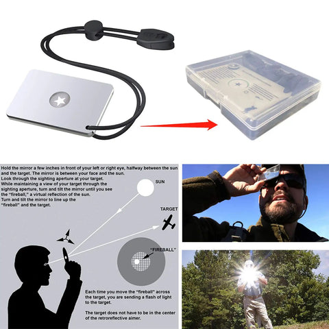 Military Grade Signal Mirror Survival Tool With Small Compass And Whistle Grab And Go 3x2 Inch Reflector for outdoor use