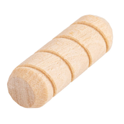 Spiral Grooved Hardwood Dowel Pins Half Inch By One Point Five Inches Pack Of Fifty Natural Wood Pegs close-up view.