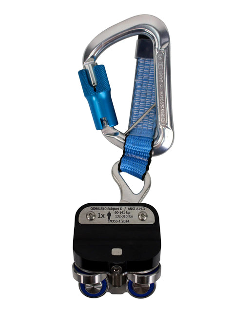 Rock Solid Vertical Fall Arrest Ladder System Trolley Featuring Kick Ass Energy Absorber And Hella Strong Ansi Carabiner For Heavy Duty Osha Construction Safety
