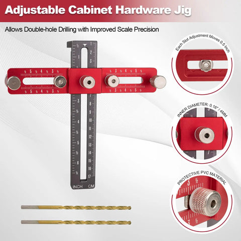 Upgrade Your Kitchen Cabinets In No Time With This Slick Adjustable Hardware Jig Template for precise double-hole drilling.