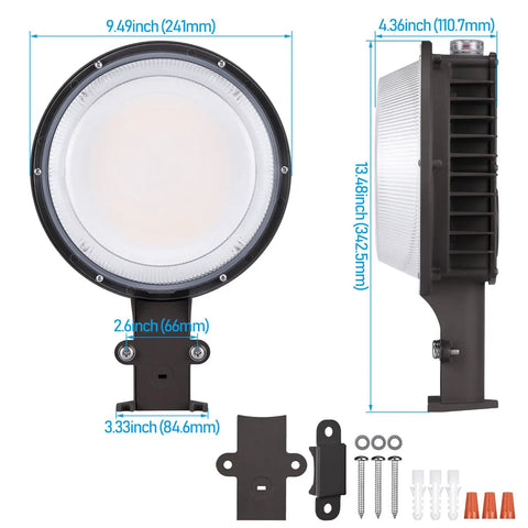 Dimensions of LED Barn Light With Dusk To Dawn Photocell Three Power Settings 120W 96W 72W Dimmable Outdoor Flood Lighting shown