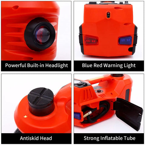 Electric Car Jack 5 Ton 12V Floor Hydraulic Lift With Built In Tire Pump Dual Motors Fast 17.7 Inch Lift features
