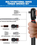 Built To Last 1/4 Inch Torque Wrench Set, 50 Piece Kit With 3-25 Nm Range detailed view with components labeled