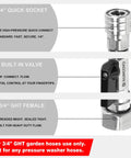 Garden Hose Shut Off Valve To Pressure Washer Adapter Three Quarter Inch GHT To One Quarter Inch Quick Connect Converts Water Hose Into Power Washer Nozzle Tips For Easy Car Washing And Driveway Cleaning product details.