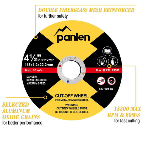 Ten Pack Four And A Half Inch Metal Cut Off Discs For Angle Grinder Thin Stainless Steel Cutting Wheels with safety features