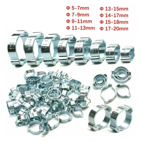 Top Quality Double Ear Crimp Hose Clamps 5mm To 20mm Perfect For Silicone Fuel Lines And Air Intake Pipe Systems Durable Metal Bands For Car Engine Repair Kit galvanized steel clamps assortment