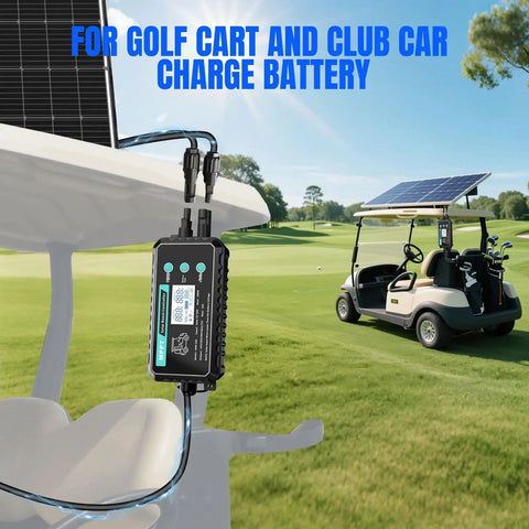 Beefy Waterproof Boost MPPT Solar Charge Controller 12V-48V Up To 250W Panel For LiFePO4 Gel Batteries Golf Carts Electric Bikes Skateboards And Surfboards installed on golf cart