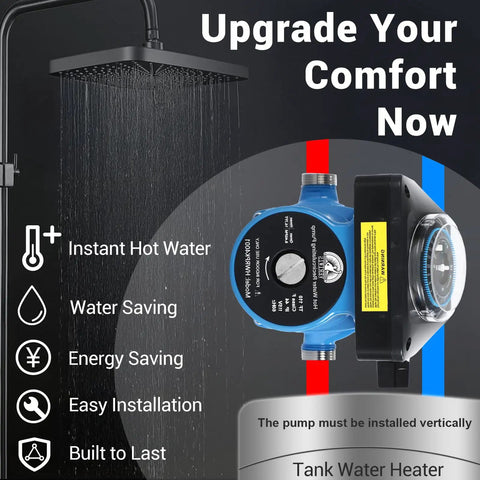 Instant Hot Water Recirculating Pump Kit Featuring Thermal Bypass Tech For Rapid Tank Heating No Return Line Required Hands On Installation To Knock Out Wait Times And Crush Utility Bills Daily with shower and timer.