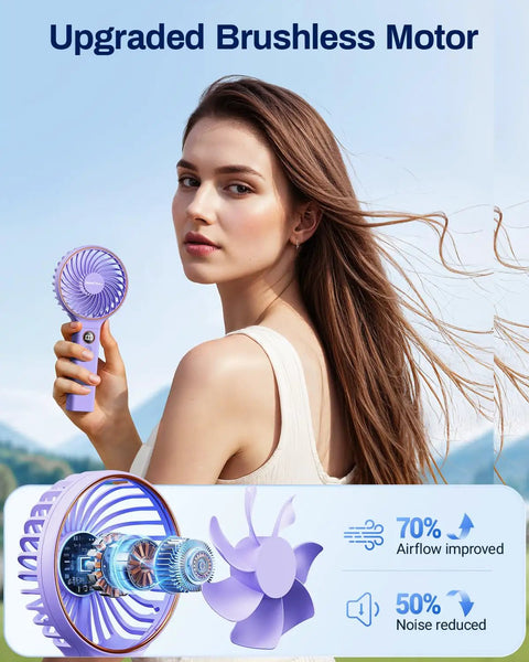 Portable Handheld Fan On The Go Must Have 5000mAh Rechargeable Battery With 6 Speeds And LED Display Ultra Quiet