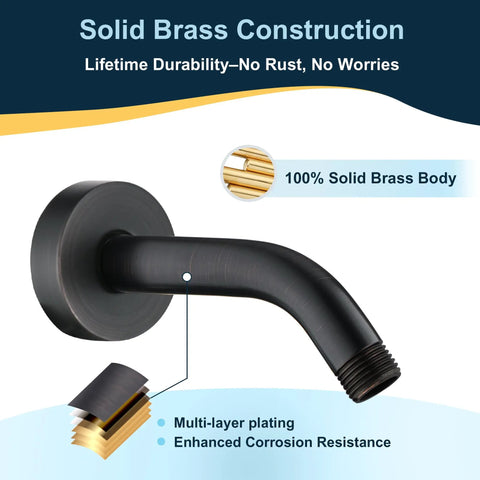 Solid Brass Shower Arm With Flange 6 Inch Wall Mounted Pipe Extension For Fixed Shower Head And Handheld Showerhead In Oil Rubbed Bronze Easy Breezy Install Durable Leak Resistant Construction