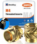 100 Pieces M4 Heat Set Inserts For Plastic Parts Brass Knurled Heat Set Threaded Inserts For 3D Printing Easy Heat Insertion Includes M4x6x6mm For Strong Durable Mounts And Repeatable Assembly