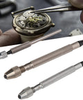 Slick 3-Pc Pin Vise Hand Drill Set for Watch Repair with metal needle clamps and rolling handles for precision work.