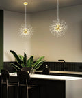 Modern Dandelion Firework Crystal Chandelier Gold Pendant Lighting Fixture for dining room kitchen.