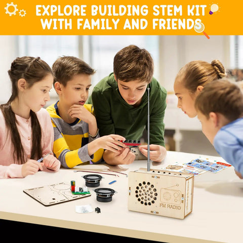 Kids assembling DIY Bluetooth Speaker And FM Radio Kit For Kids Aged 8 To 12, engaging in STEM project with real sound