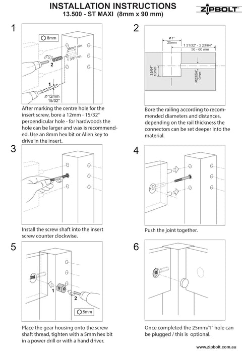Heavy Duty Knockdown Connectors For Super Slick Furniture Assembly Beasty Metal Hardware installation instructions diagram.