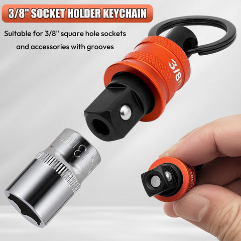 Five Piece Socket Holder Key Chain With Quick Release Carabiner For Three Eighth Inch Drive Sockets Built Tough Aluminum And Steel Organizer For Mechanics Linemen Construction Pros And Carpenters