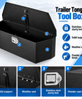 Beefy Heavy Duty Steel Trailer Tongue Box For Pickup And RV Featuring Cold Rolled A Frame Storage Setup That Locks In Rig Gear and shows interior latch.